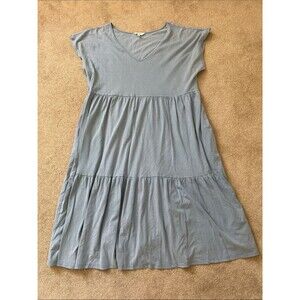 Terra & Sky Dusty Blue V-Neck Cap Sleeve Tiered Midi Dress 1X - Like New